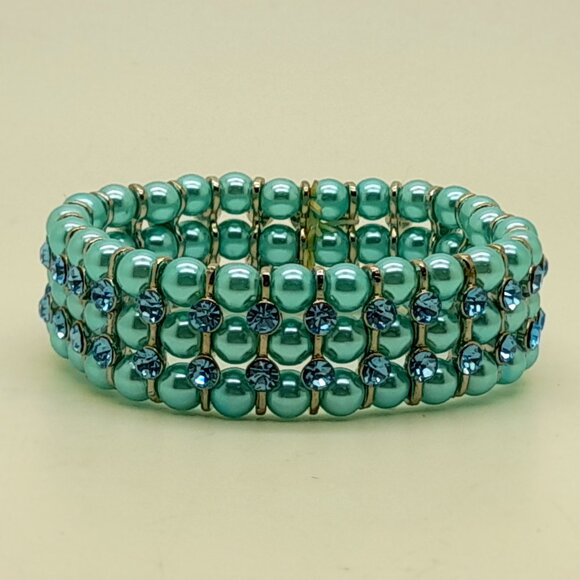 Gorgeous 6mm blue Glass pearl Multi-Strand with blue Stretch fashion Bracelets - Picture 2 of 4